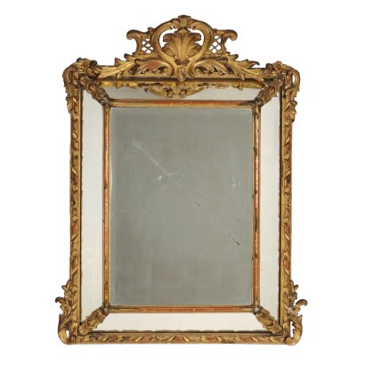 Cadre Ancien Éclectique Italie '800 Bois Doré et Gravé Miroir