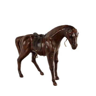 Sculpture Cheval en Papier Mâché et Cuir du '900