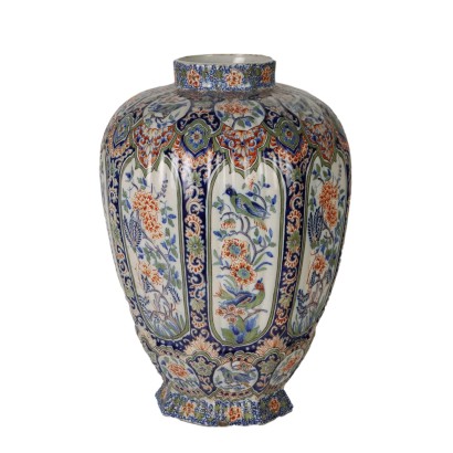 Antiker Vase aus Keramik Dekor mit Pflanzen- und Tiermotiven 1920er