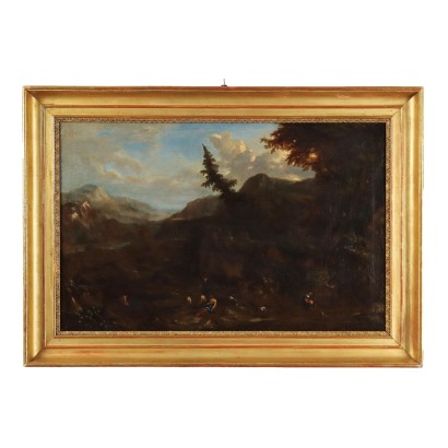 Tableau Paysage avec Figures Huile sur Toile Europe du Nord XVIIIe