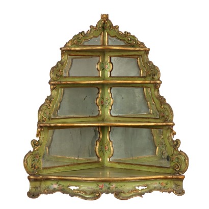 Meuble d'Angle Style Rococo en Bois Peint du XIXe Siècle