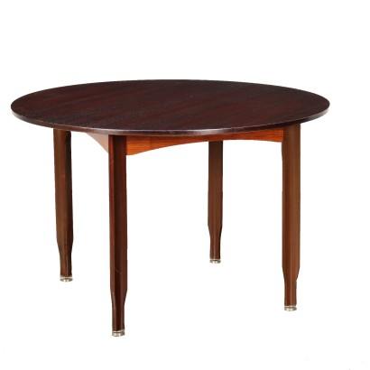 Table Ronde Vintage Italie Années 1960 Hêtre Teinté Plaqué Ébène