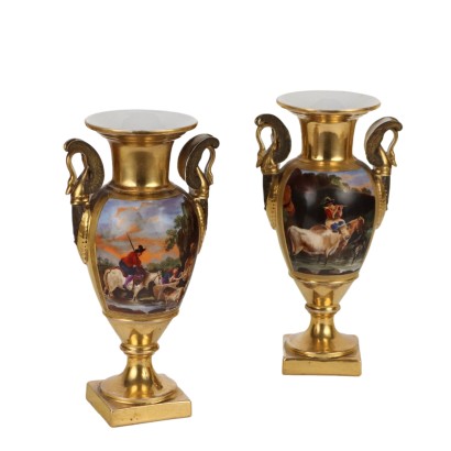 Ancient Vases Porcelain Europe Napoleon III Gold Decorations \'800