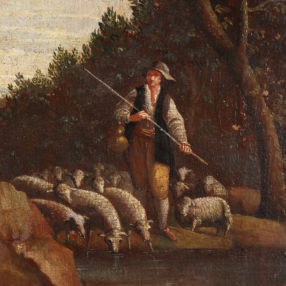 Tableau de paysage avec scène pastorale