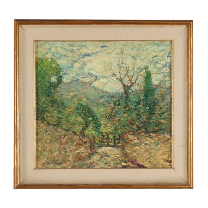 Antique Painting Raoul Viviani '900 Landscape Oil on Cardboard