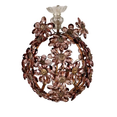 Ancient Spherical Chandelier Mid '900 Metal Glass Lamps