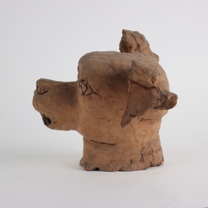 Terracotta Dog's Head by T. Gaspani Terracotta Italy Mid '900