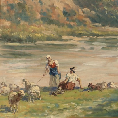 Dipinto di Antonio Oberto,Paesaggio con pastori e rovine,Antonio Oberto,Antonio Oberto,Antonio Oberto,Antonio Oberto