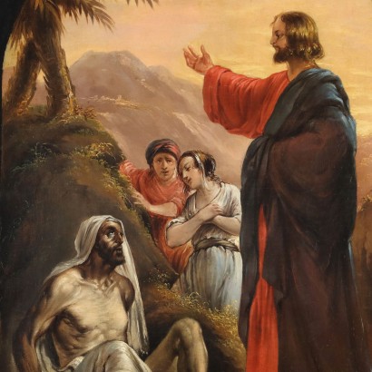 Antique Painting The Resurrection of Lazarus 1844 Oil on Canvas