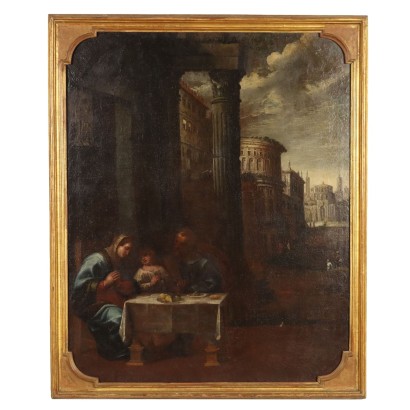 Tableau Ancien avec Sujét Sacré Huile sur Toile XVIIe Siècle