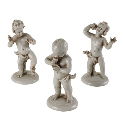 Groupe de 3 Angelots Anciens Porcelaine Capodimonte Italie Années 1930