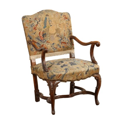 Fauteuil Baroque Ancien Noyer Rembourrage Italie XVIIIe Siècle