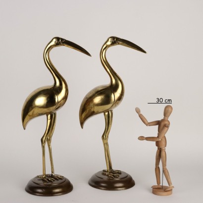 Paire de Flamants Roses en Bronze Doré