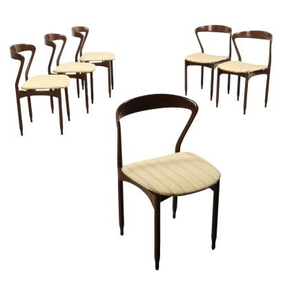 Groupe de 6 Chaises Vintage Gigi Radice Bois Tissu Italie Années 60