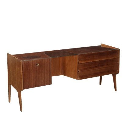 Commode Vintage Plaquée en Acajou Verre Italie Années 1960