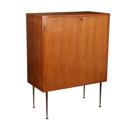 Vintage 1960s Small Cabinet Teak Veneer Brass Italy