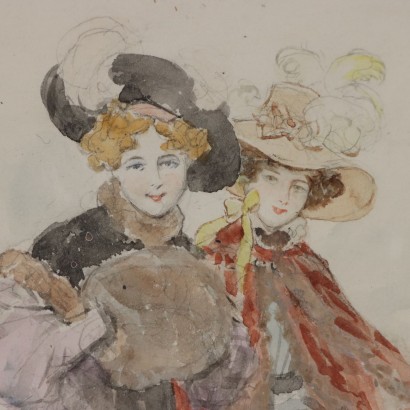 Aquarelle Portrait de deux jeunes femmes