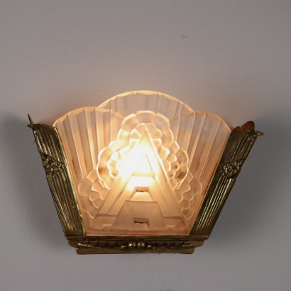 Vintage 1940s-50s Art Deco Wall Lamp Brass Glass Italy