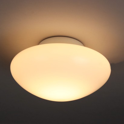 Vintage 1960s Ceiling Lamp Enamelled Metal Milk Glass Italy