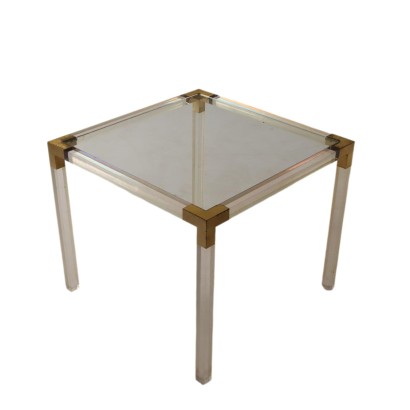 Vintage 1970s Coffee Table Brass Glass Italy