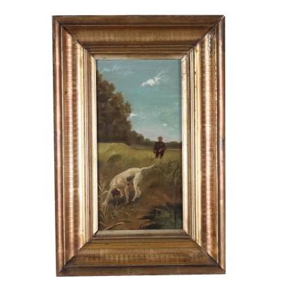 Antikes Gemälde Landschaft Öl auf Holzbrett des XIX-XX Jhs