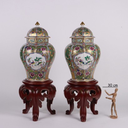 Pair of Porcelain Vases with Stand