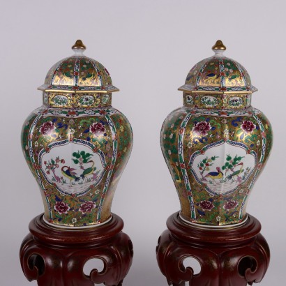Pair of Porcelain Vases with Stand