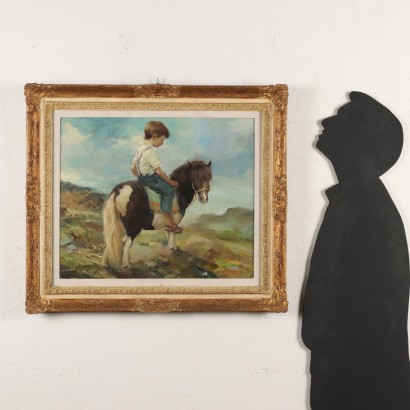 Peinture de Rialdo Guizzardi,Enfant sur le poney,Rialdo Guizzardi,Rialdo Guizzardi,Rialdo Guizzardi