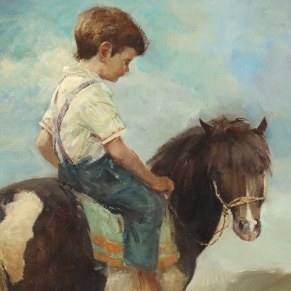 Dipinto di Rialdo Guizzardi,Bambino sul pony,Rialdo Guizzardi,Rialdo Guizzardi,Rialdo Guizzardi