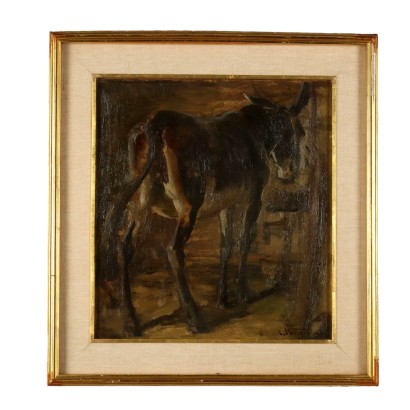 Painting by Carlo Vittori, Interior of stable with donkey, Carlo Vittori, Carlo Vittori, Carlo Vittori