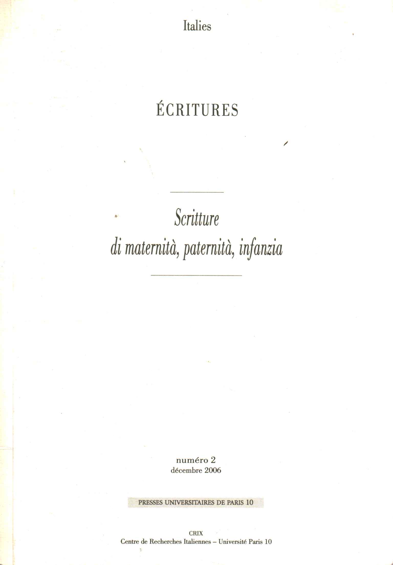 Italie. Écritures. Écrits de maternité%