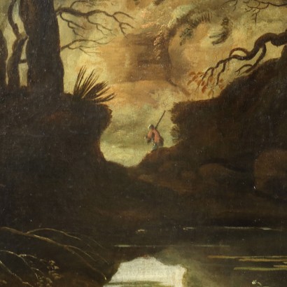 Malerei Landschaft mit Figur, Waldlandschaft mit Figur