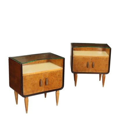 Vintage Bedside Tables Walnut Veneer Italy 1940s