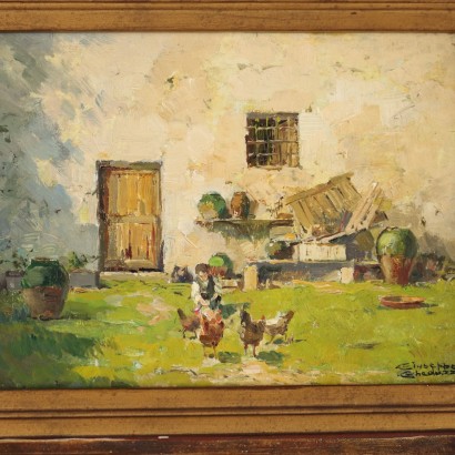 Painting by Giuseppe Gheduzzi,Peasant girl with chickens,Giuseppe Gheduzzi,Giuseppe Gheduzzi,Giuseppe Gheduzzi,Giuseppe Gheduzzi