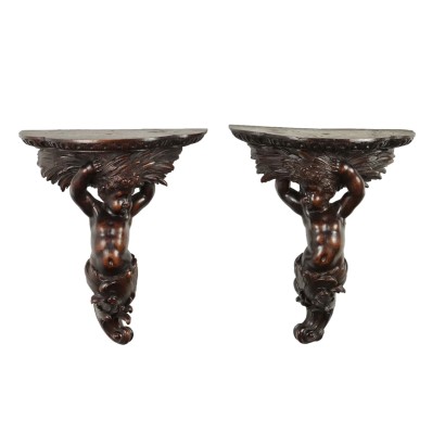 Pair of Antique Neo-Renaissance Shelves Walnut '800