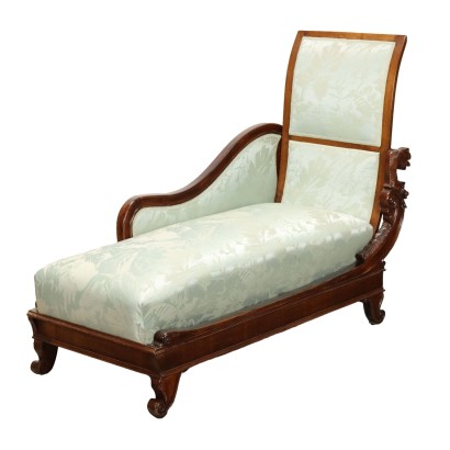 Chaise Longue Ancienne en Noyer Tissu Italie du XIXe Siècle