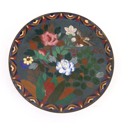 Assiette Ancienne en Cuivre Decoré Cloisonné Japon Meiji