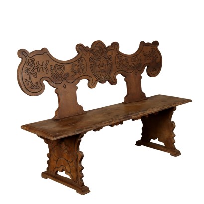 banc,banc baroque en noyer