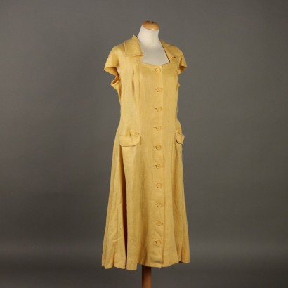 Robe en lin jaune vintage Biki