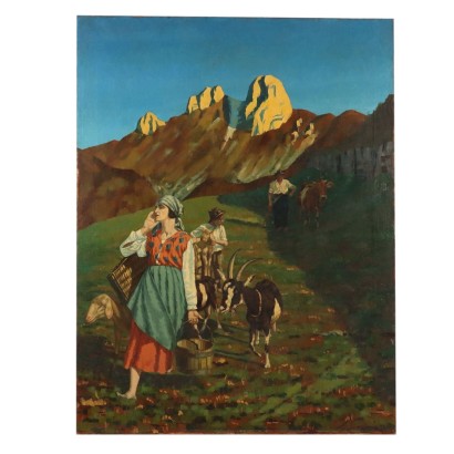 Modern Painting Signed A. Scaroni Mountain Glimpse Italy 1926