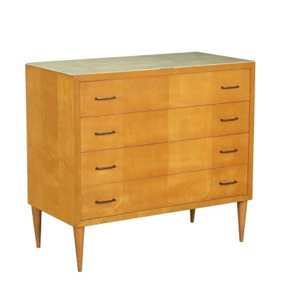 Vintage Chest of Drawers Beech Veneer Marble Italy 1950s