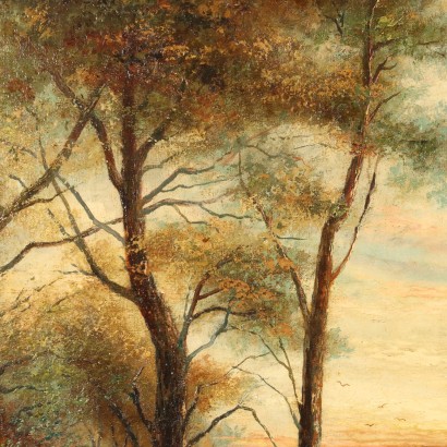 Peinture Paysage avec fermes, Paysage forestier avec fermes