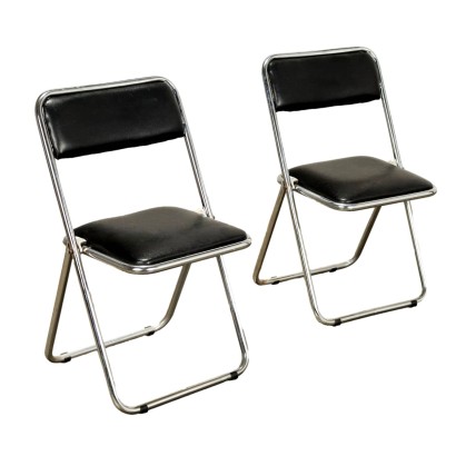 Vintage Foldable Chairs Leatherette Metal Italy 1960s-1970s