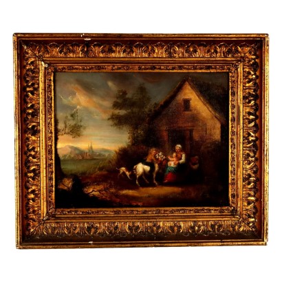 Tableau Ancien Scène de Genre Huile sur Toile XIXe Siècle