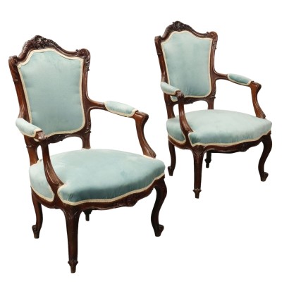 Fauteuils Anciens Style Rococo Acajou Italie XXe Siècle