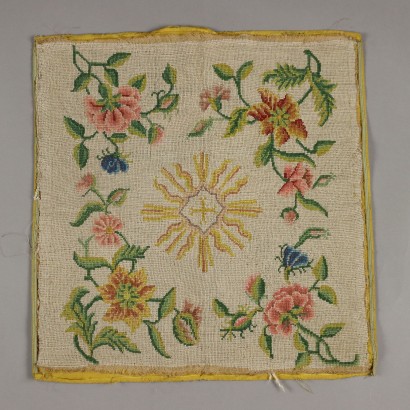 Antique Tapestry Satin Flower Print Italy 22 x 21 In