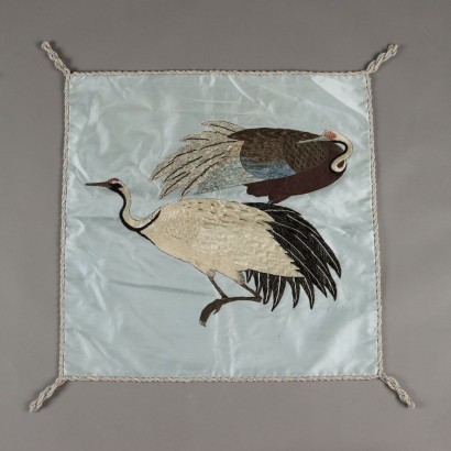 Drap de Lit Ancien Satin Oiseaux Italie XXe Siècle