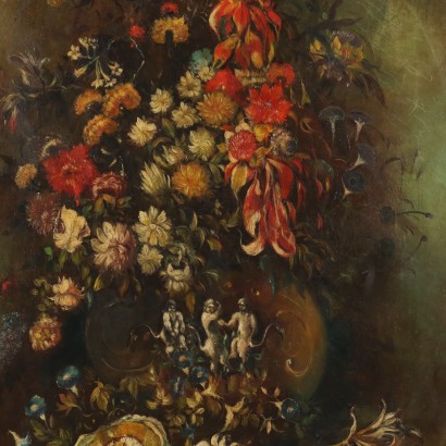 Painting Still Life with Flowers and Pumpkin