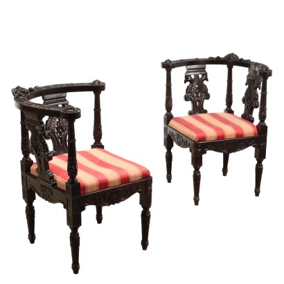 Antique Chairs Neo-Renaissance Ebony Painted Wood XX Century