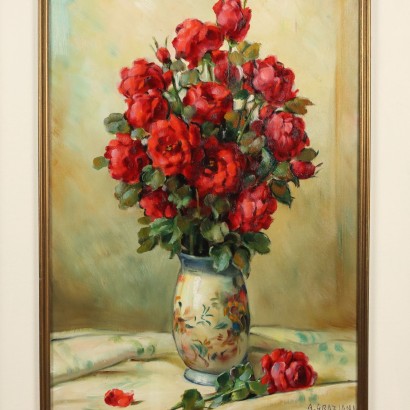 Peinture d'Alfio Paolo Graziani,Composition florale,Alfio Paolo Graziani,Alfio Paolo Graziani,Alfio Paolo Graziani